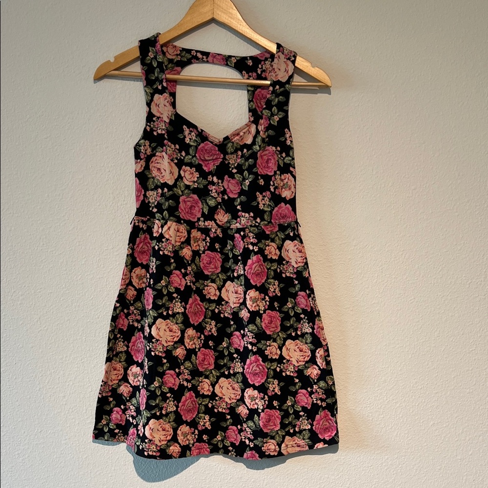 Forever 21 Floral Mini Fit and Flare Dress with Black and Pink Hues Size S